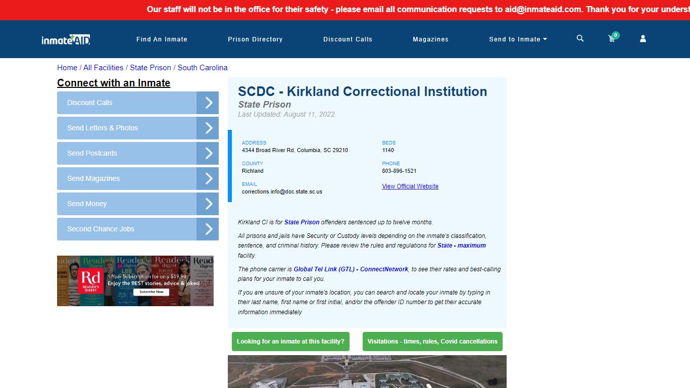 SCDC - Kirkland Correctional Institution & Inmate Search | Visitation ...