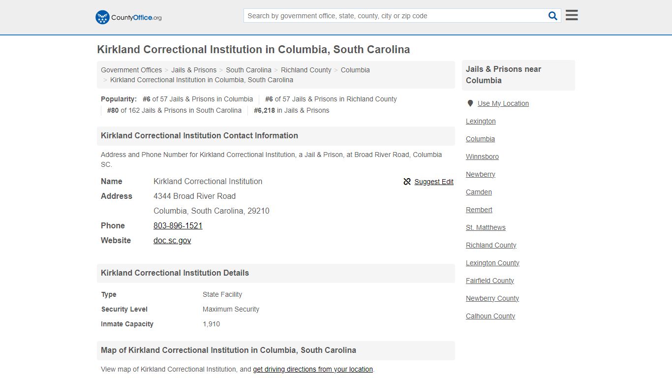 Kirkland Correctional Institution - Columbia, SC (Address and Phone)